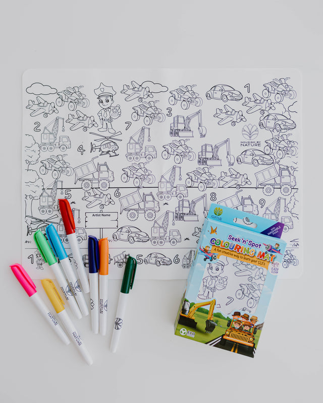 Silicone Seek N Spot Colouring Mat- Cars and Trucks