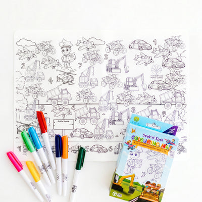 Silicone Seek N Spot Colouring Mat- Cars and Trucks