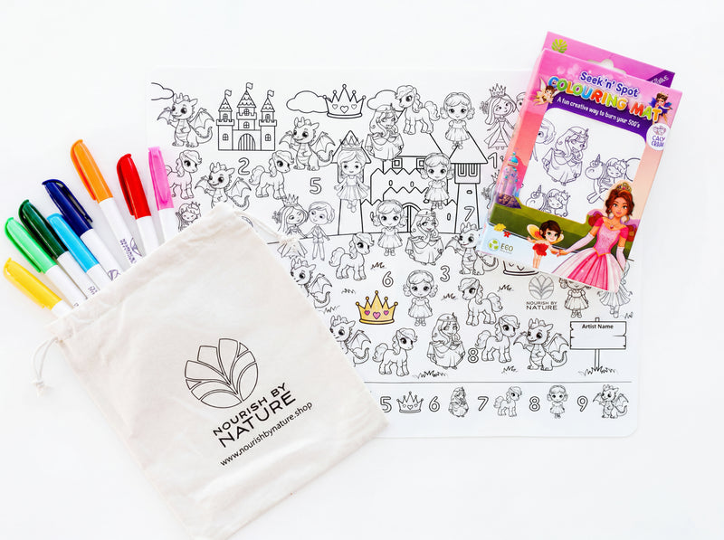 Silicone Seek N Spot Colouring Mat- Princesses and Fairies