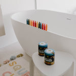 Rainbow assortment of natural beeswax bath crayons for creative bath time fun